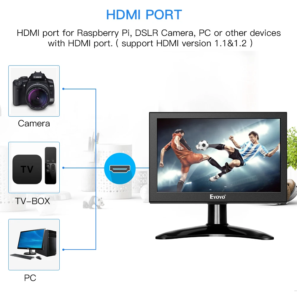 Imagem -03 - Eyoyo Polegada Pequeno tv Lcd Monitor Hdmi Ips Tela Portátil Display 1280x800 com Entrada Vga av Bnc para Sistema de Cctv Raspberry pi