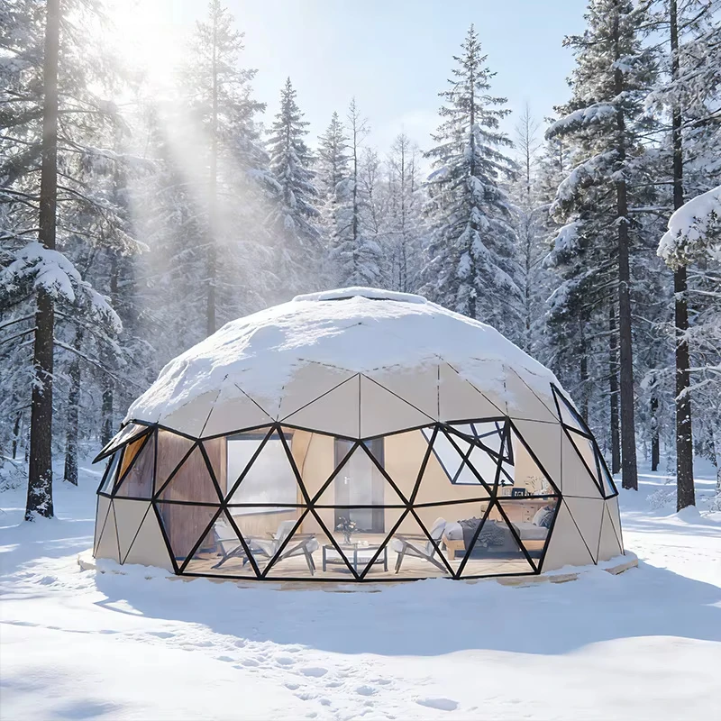 Luxury Outdoor Geodesic Dome Glamping Tent with Private Bathroom, Comfort Round Accommodation Shelter for Resort Vacation