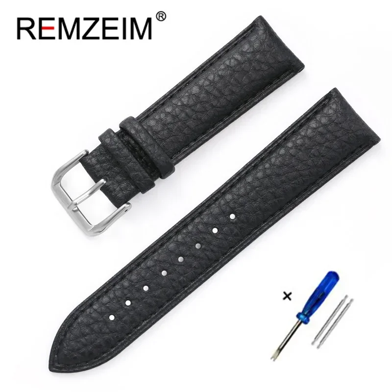 Lychee Pattern Leather Watchband 12/14/16/18/20/22/24mm Wrist Bracelets Black White Brown Red Green Bule Watch Straps with Tool