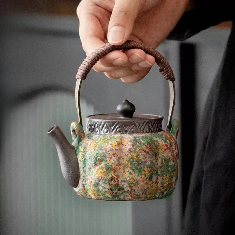 

210ML Rock Painting Time Fan Fu Tiliang Pot Household Kung Fu Tea Set Filter Teapot Vintage Ceramic Brewing Teapot Tea Ceremony