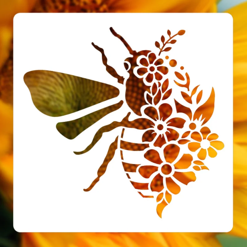 Bee Sunflower Spray Painting Stencil DIY Layering Wall Scrapbook Coloring Embossing Album Decoration Card Painting Template 15cm