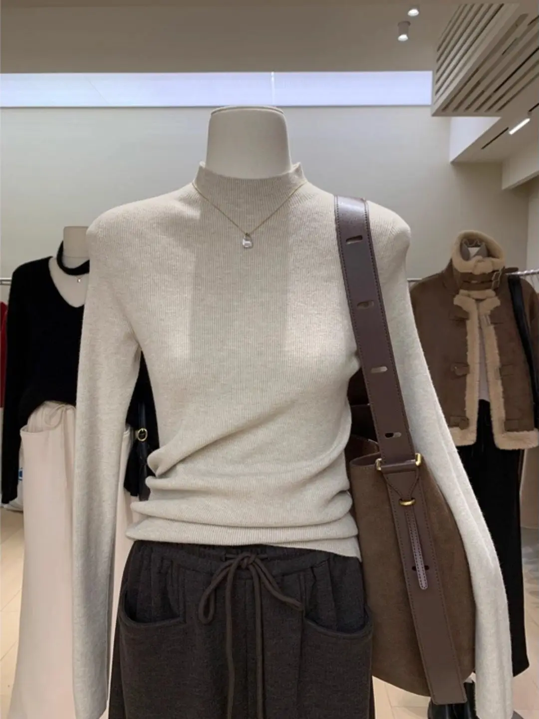 

Мягкая теплая вязаная кофта с высоким воротником цвета овсянки, облегающая, для женщин, модная, для осени и зимы