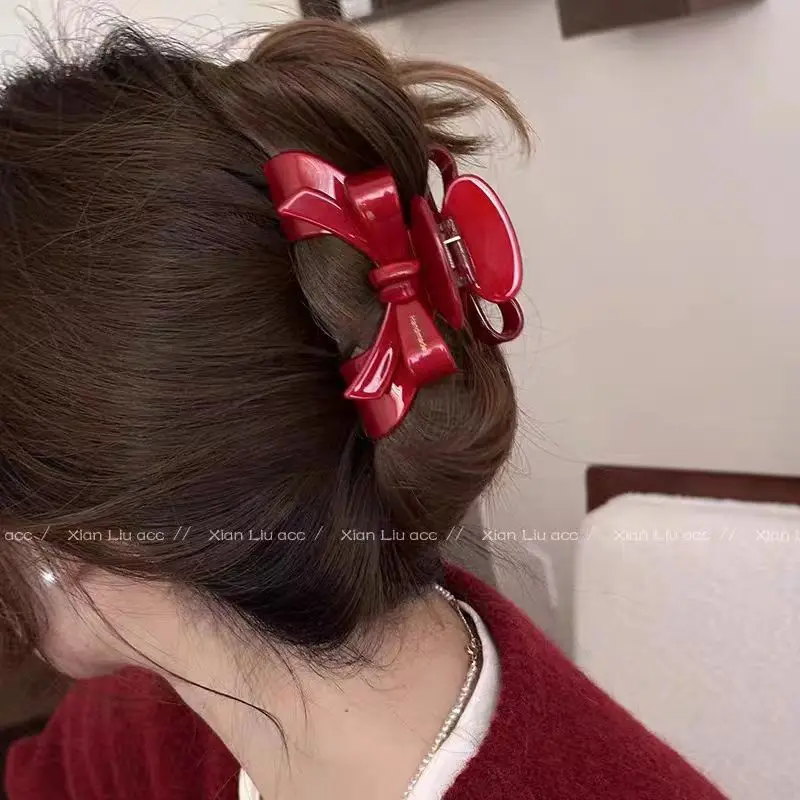 

9cm Long Acetate Red Bow Hair Crab Hair Claws Elegant Updo Hair Accessories vinegar clip, shark clip, hair clip at the back