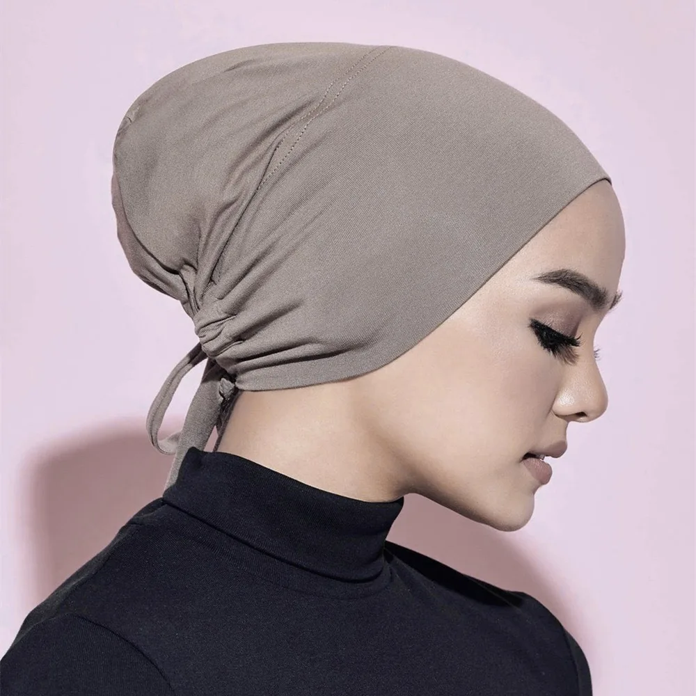 High Quality Pure Mercerized Cotton Muslim Turban Islamic Underscarf India Hats Female Headwrap Adjustable Tightness Turbante