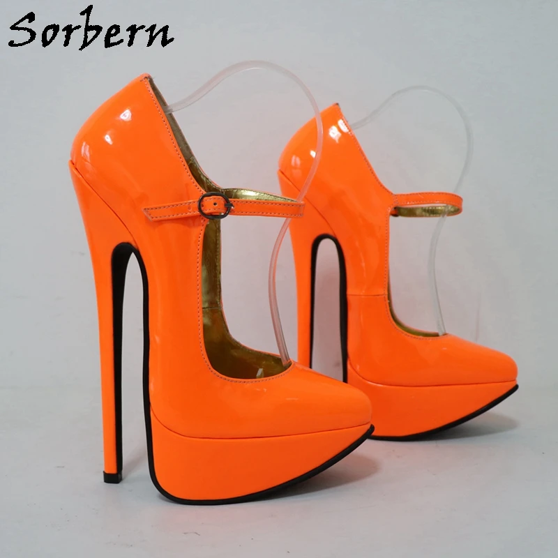 Sorbern 20Cm Neon Orange Pump Shoes Mary Jane Women piattaforma inclinata scarpe a punta Drag Queen Shoes colori personalizzati