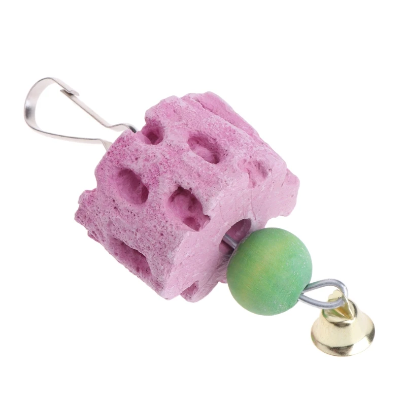 Piedra calcio con molienda para pájaros, juguetes para masticar minerales con campana, para conejitos y loros, envío