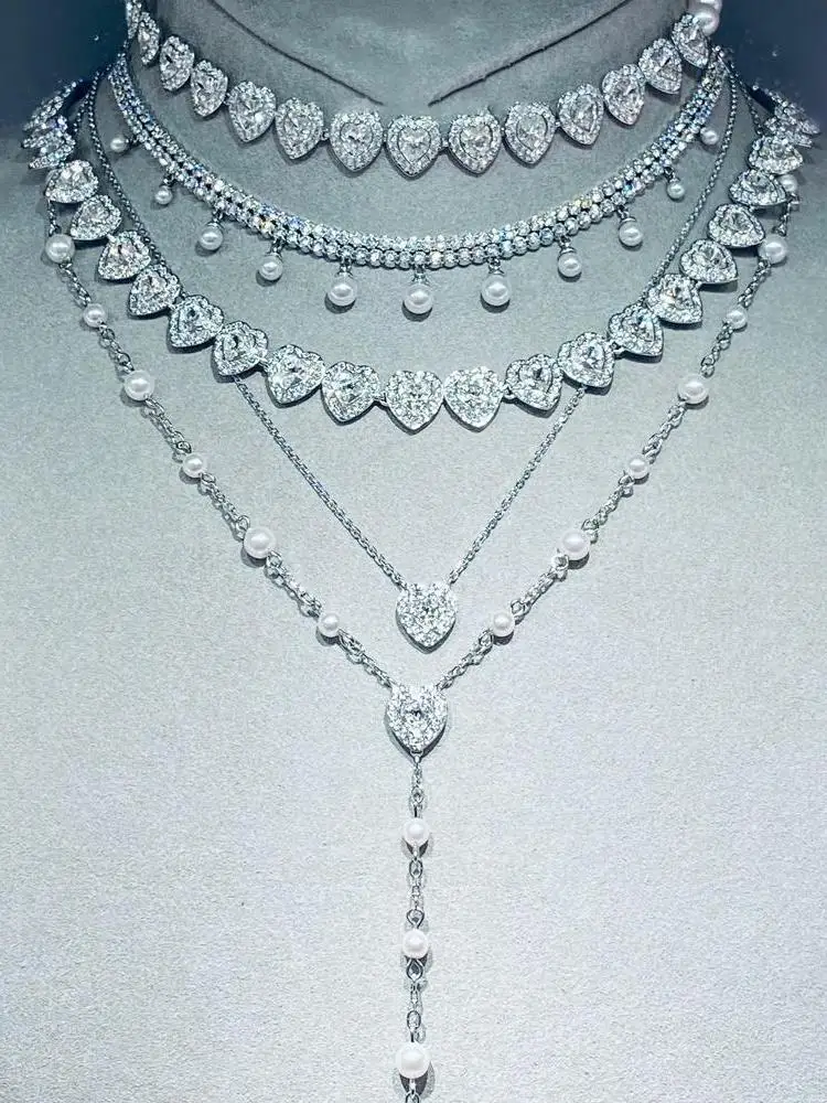 

Ariana Ande Heart aped Nelace Pearl Crystal Earrings Studs Bracelet Bracelet Love Gift for Lovers Faion Jewelry