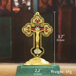 HTISOK Eastern Orthodox Church Cross Gold Plated Jesus Crucifix Statue Cross Religious Craft Prayer Gift Home Car Table Decor