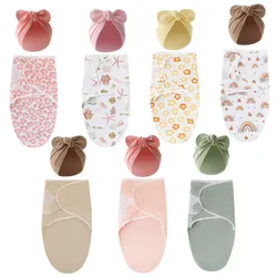 1 Set Cotton Baby Swaddle Blanket Newborn Sleeping Bag+Turban Hat Unisex Boys Girls Sleepsack with Bowknot Bonnet