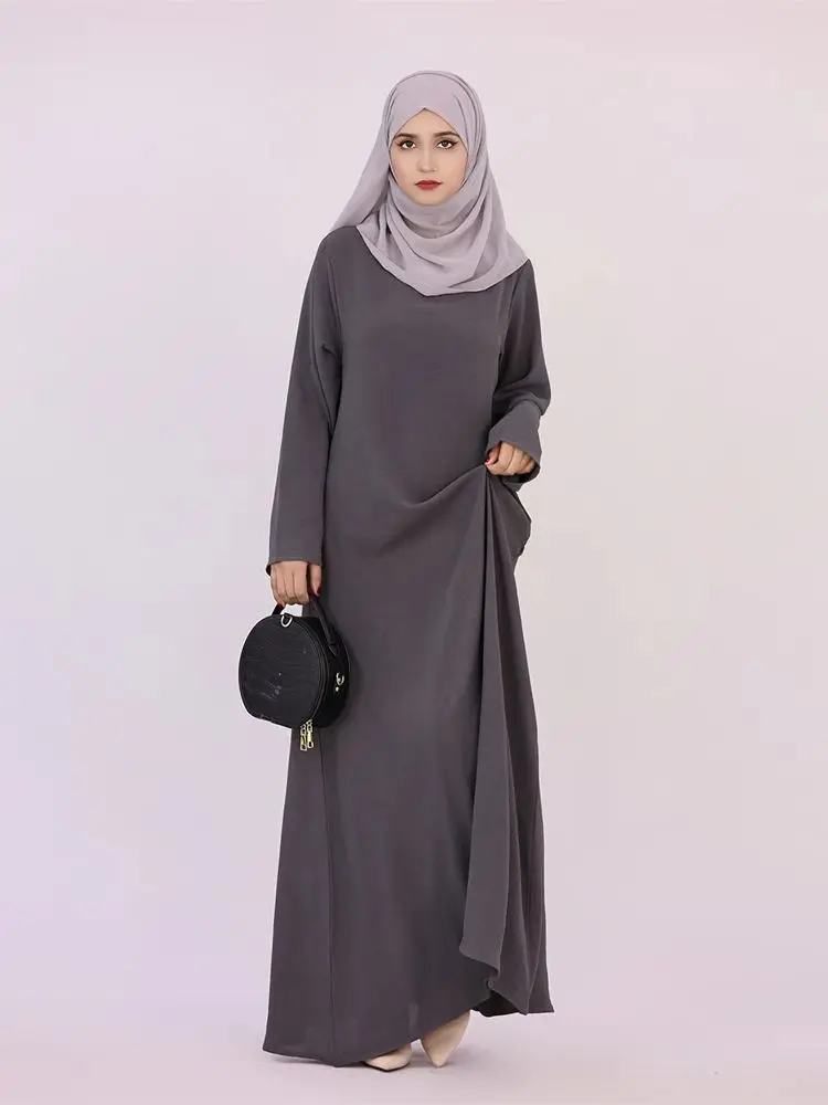 Ramadan Eid Solid Linen Dubai Abaya Turkey Islam Muslim Modest Dress Kaftan Prayer Clothes For Women Kebaya Robe Femme Musulmane