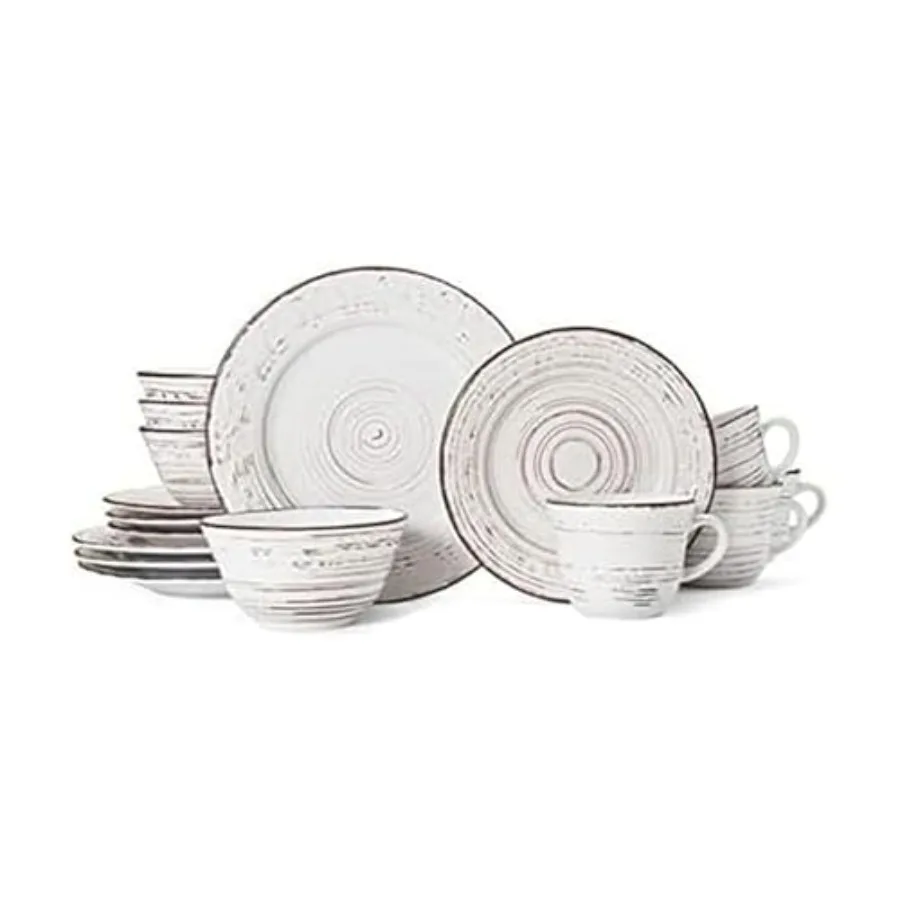 Trellis White 16-Piece Stoneware Dinnerware Set, Service for 4, Finish, Microwave and Dishwasher Safe Plates and Bowls