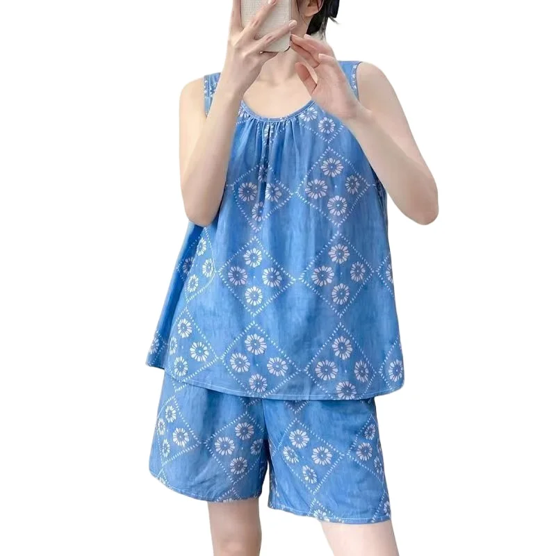 

Summer Sleeveless Cotton and Silk Underwear Set Fashionable Thin Artificial Loose Vest Suspenders Loungewear Can Be Worn Outside