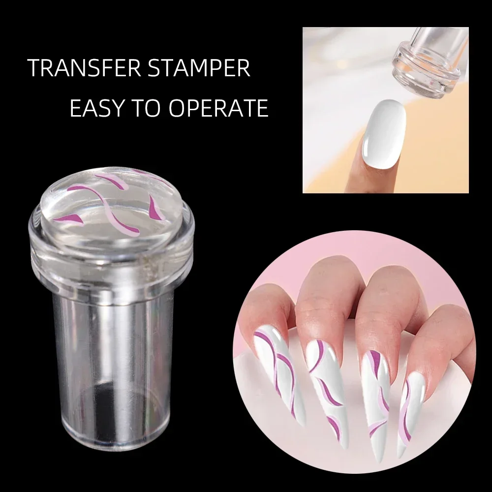 Transparente Jelly Silicone Nail Stamper, Impressão esmaltes, Estampagem ponta francesa, Modelo de carimbo com raspador, Ferramenta de prego, 2pcs