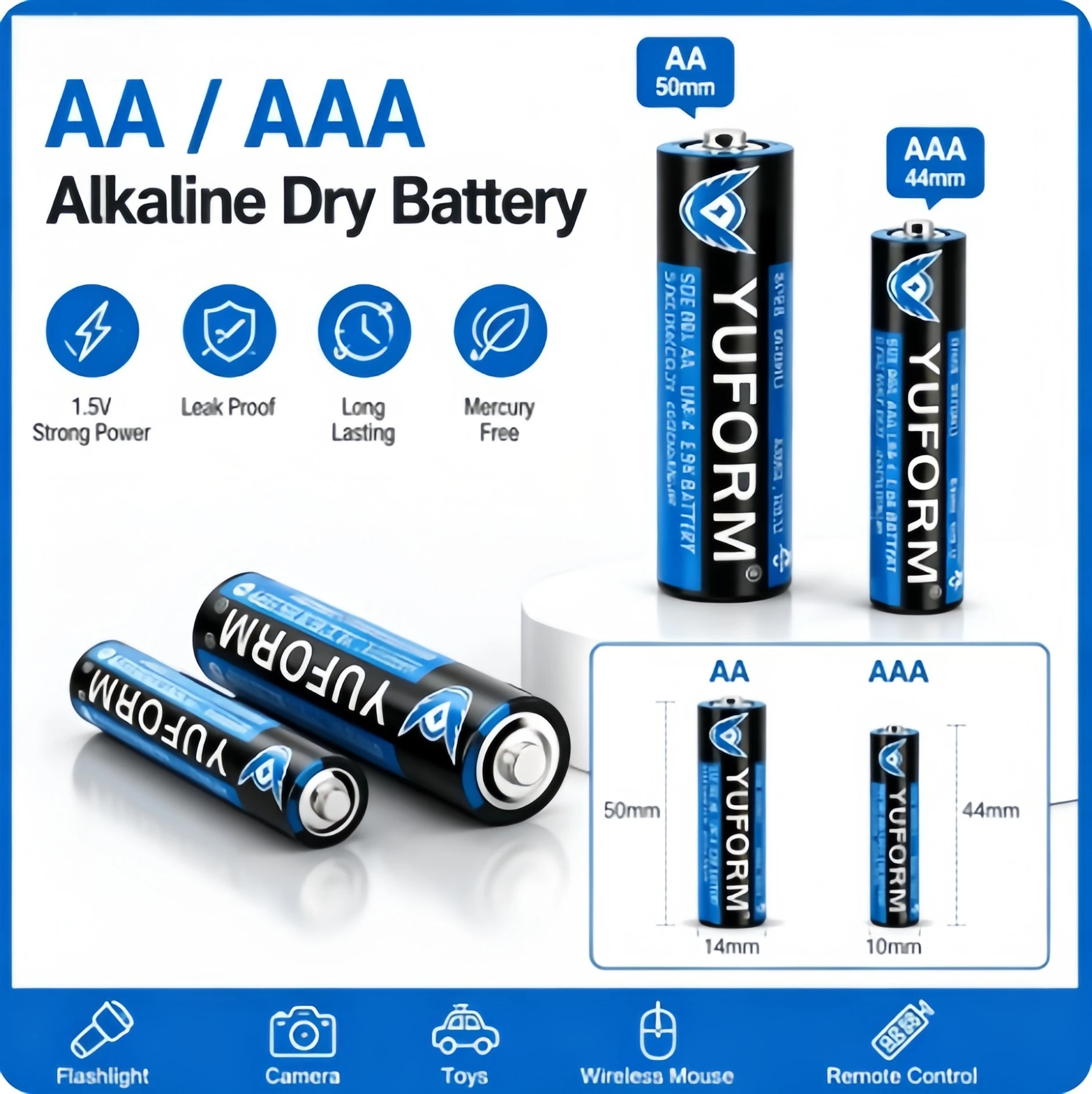 NewAAA/AA Battery 1.5V Disposable Alkaline Dry Battery For LED Light Toys Mp3 Camera Flash Shaver CD Player Wireless Mouse