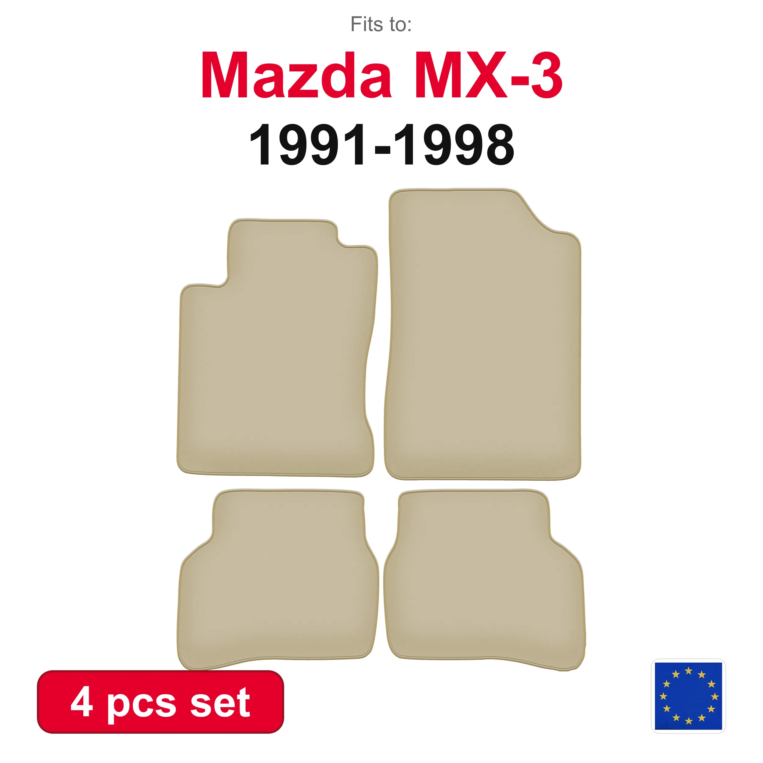 PREMIUM-Velours-Autofußmatten für Mazda MX-3 Coupe (1991-1998) – beige, passgenau (4 Stück), passgenaues Autofußmatten-Set