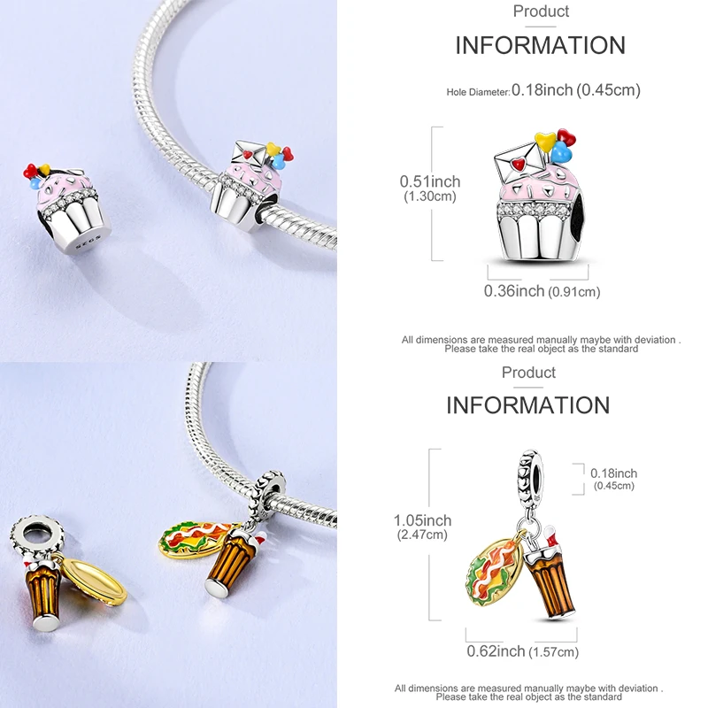 925 Sterling Silber Lebensmittel-Charm-Perlen Erdbeere Pilz Honig Kaffee Cocktail Gumball DIY Armband Halskette Geschenk für Frauen – Detail 18