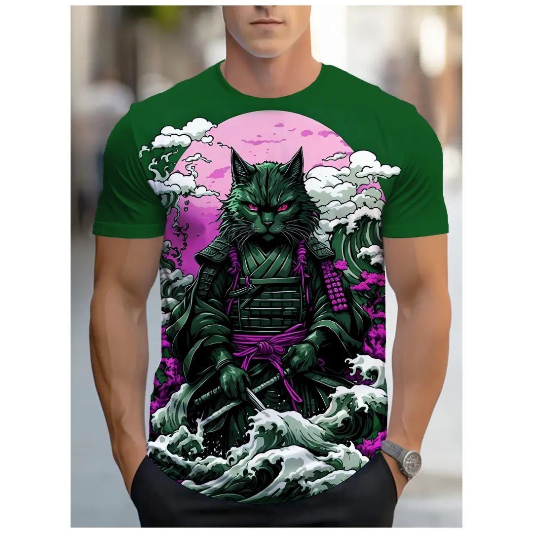

summer Men's Plus Size Casual Short Sleeve T-Shirt Cat Warrior Graphic Print Men's T-shirt Graphic T-shirt Funny T-shirt new top