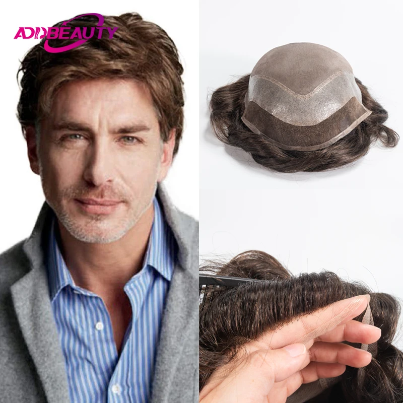 

Men's Capillary Prosthesis Natural Front Swiss Lace Indian Human Hair Wigs Lace PU Man Toupee Natural Human Hair System Men Wigs