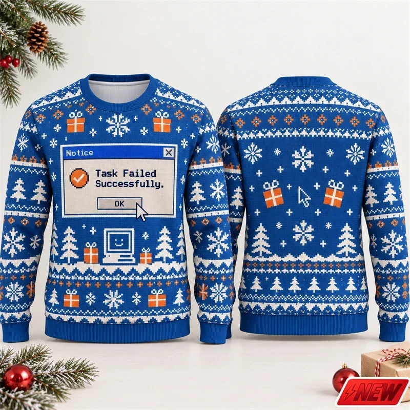 3D Print Funny Computer Message Graphic Sweatshirt Unisex Fashion Ugly Christmas Fake Sweater Men Merry Christmas Men Clothing