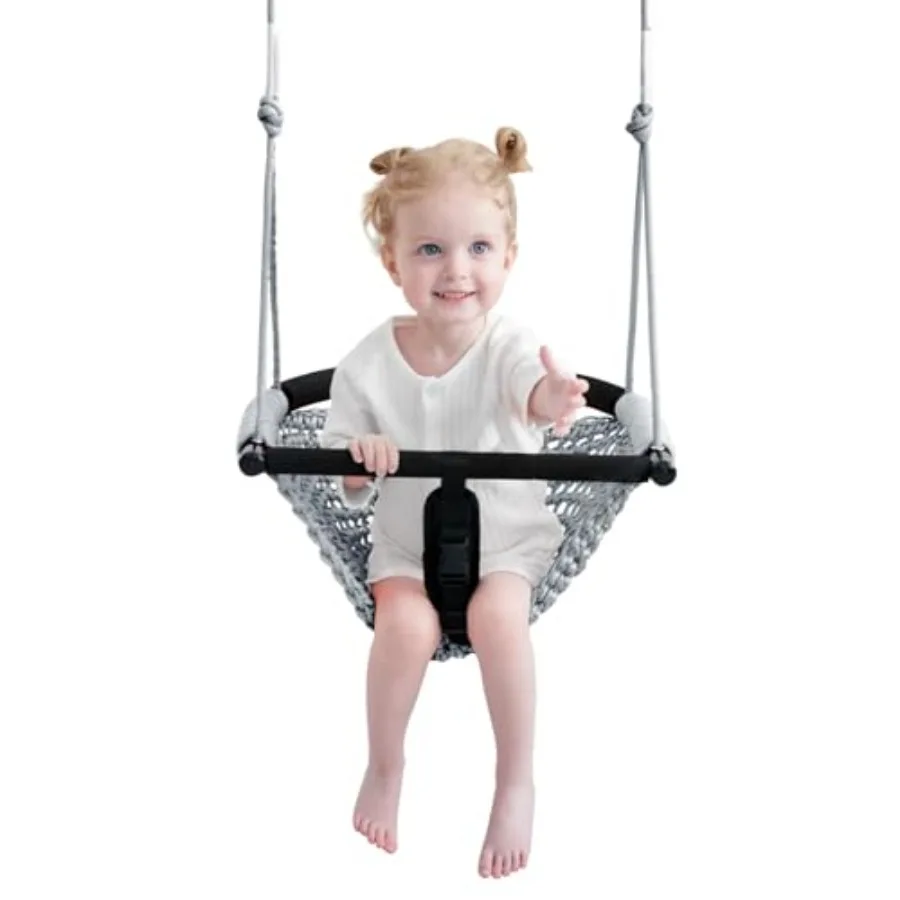 

Детские качели 2-в-1. Качели-сиденье с регулируемыми веревками для интенсивных игр, безопасный комплект для улицы и дома, серый