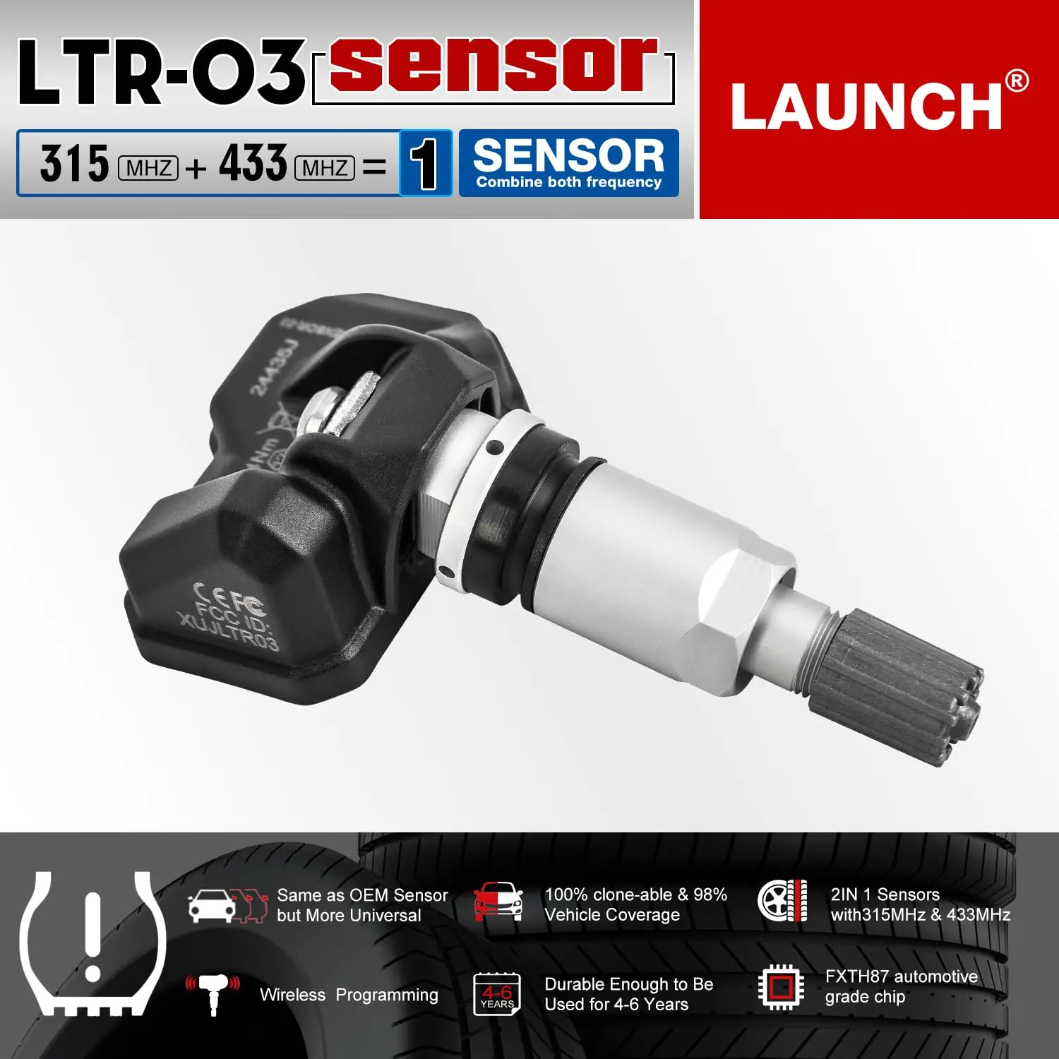 LAUNCH LTR-03 English Version Packaging TPMS RF Sensor (315/433MHz) OEM Replaceable, LAUNCH Tools Unlimited Coding