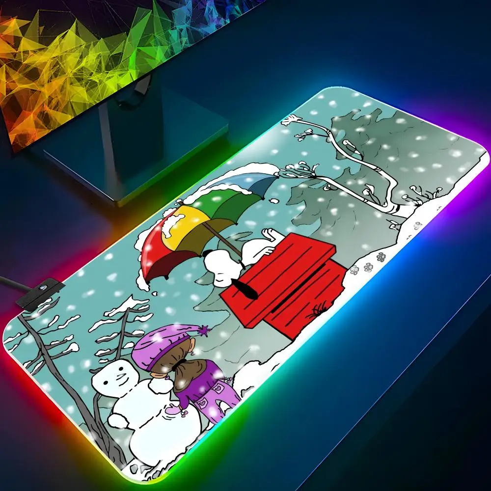Cartoon S-snoopys Mouse Pad RGB Backlit Mouse Pad Laptop Mouse Pad Laptop Gamer Computer Desk Gaming Accessories