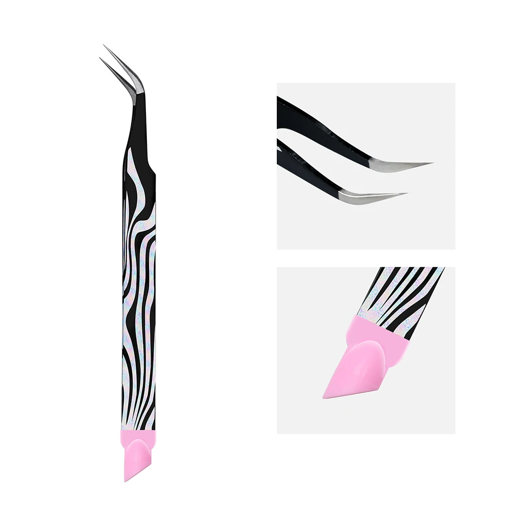 Double Ended Nail Art Pincet Roestvrijstalen Rechte Gebogen Tip Pincet Met Siliconen Drukkop Nagel Ambachten Picker Gereedschap