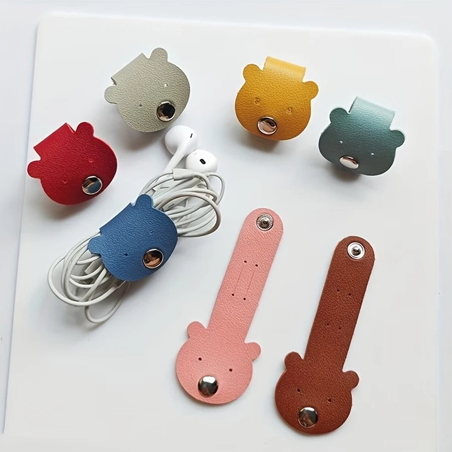 A Set of 5 Leather Cable Organizers in Random Colors, Data Cable Wrap, Earphone Organizer, Charger Protective Cover, Tidy Cable Management. Non-Battery Pvc Leather Cable Organizer. Small Gift