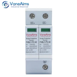 VaneAims Solar Surge Protector Din Rail Mounting DC 1000V 20KA~40KA Low-voltage Arrester Device 2P PV Photovoltaic SPD for House