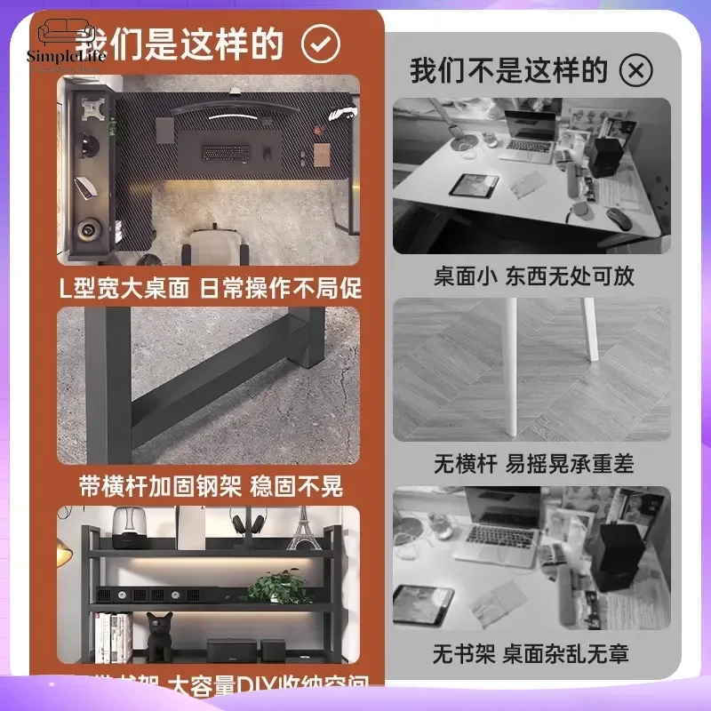 Meja Gaming Sudut dengan Rak P - Desk Setup Bedroom ulasan dan harga