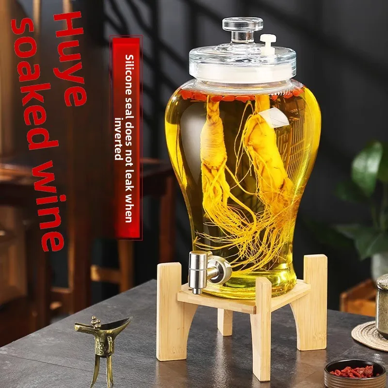High End Sealed Glass Bottle with Faucet for Brewing Wine, Ginseng Wine Jar