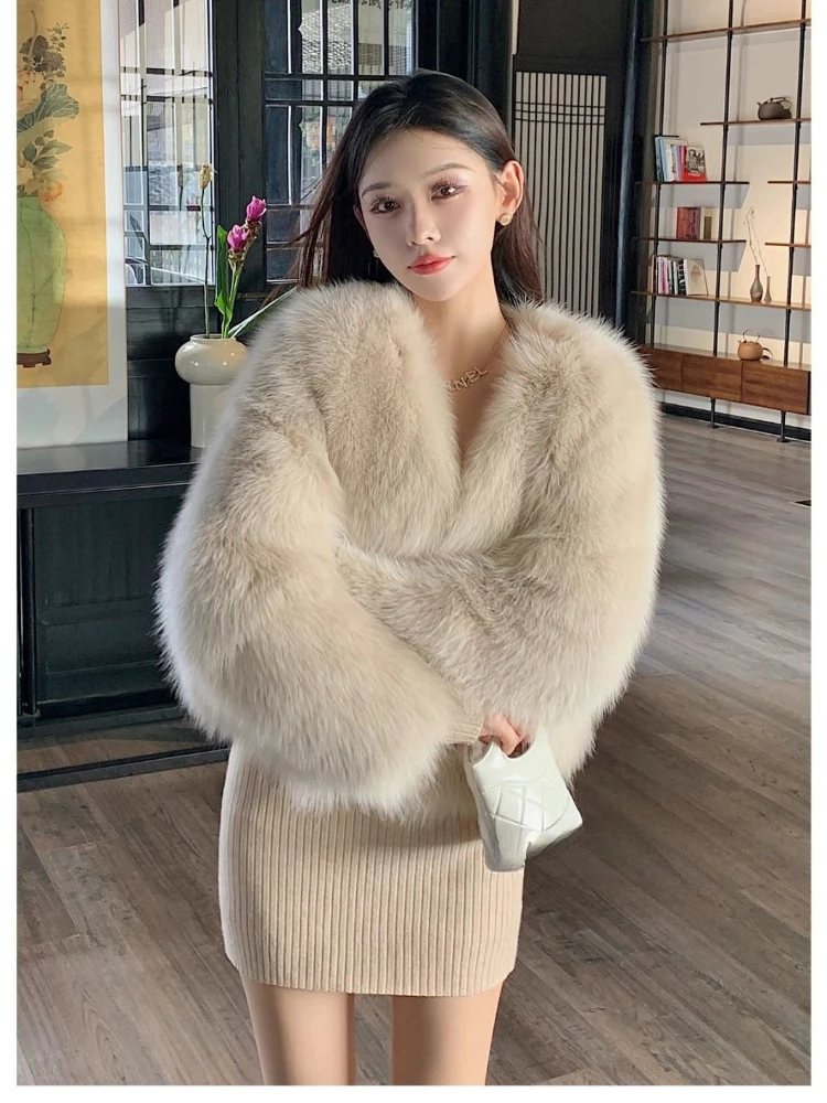 Élégant fausse fourrure veste femmes automne hiver chaud épais col rond bouton solide vêtements d'extérieur mode haute rue Imitation fourrure de renard dame manteau