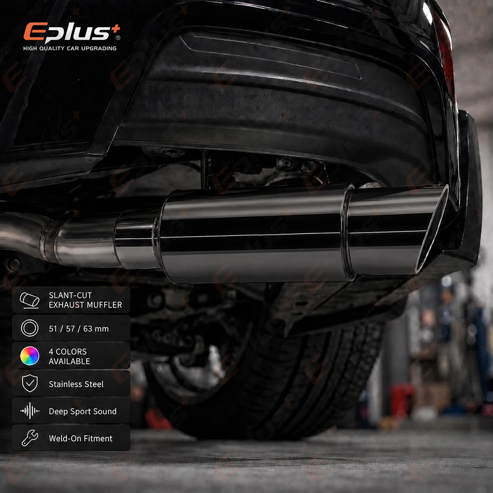 EPLUS Universal Car&Motorcycle Stainless Steel Exhaust Muffler Slant Cut Tip Car Exhaust Resonator 51/57/63mm Inlet