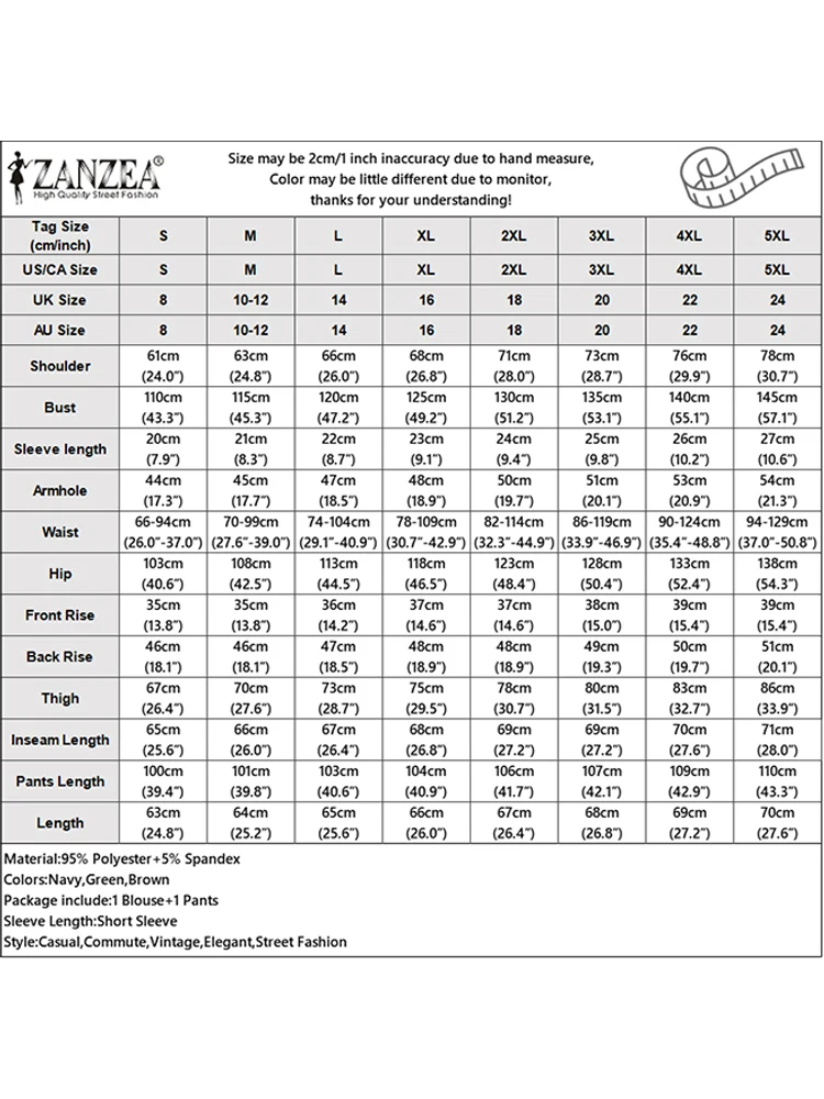 ZANZEA أزياء النساء 2 قطعة ملابس الصيف قصيرة الأكمام مخطط القمم مرونة الخصر بنطال ذو قصة أرجل واسعة عارضة بانت مجموعات أنيقة 2 قطعة #6