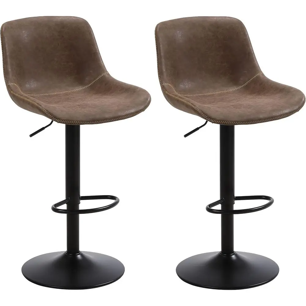 Swivel Bar Stools Set 2, Adjustable Height Suede-Like Leather Brown | Counter Height Stools with Back, Tall Armless Modern