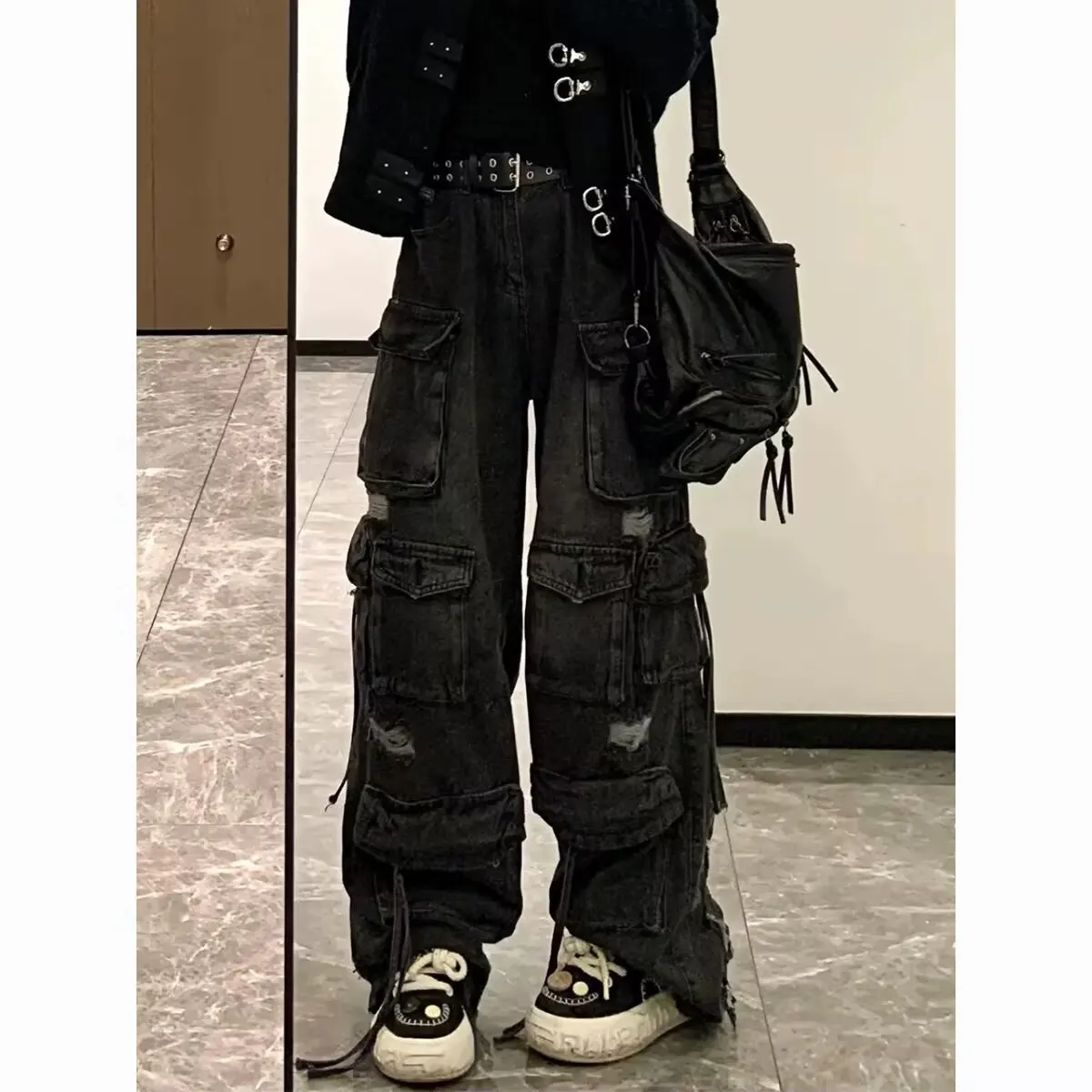 

American Retro Y2k Oversize Baggy Jeans Women KPOP Safari Punk Denim Trousers Black Gothic Pants Vintage Woman Clothing Clothes