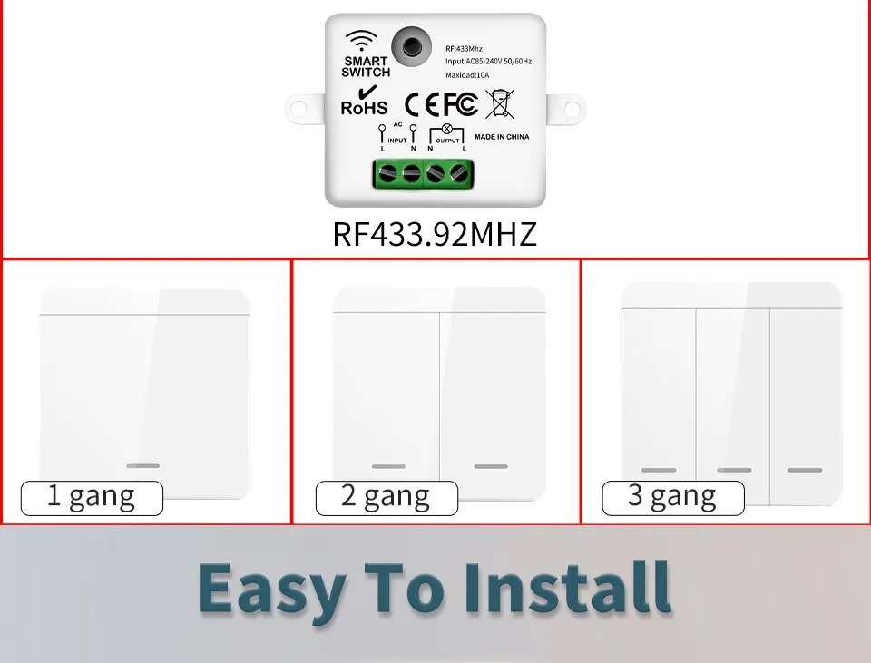Drahtlose 433 MHz Smart Switch Licht 1/2/3Gang 86 Wand Panel Schalter mit Fernbedienung Relais Empfänger 10A 110 V 220 V Für LED Lampe – Detail 2
