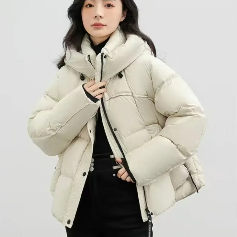 Nieuwe grote maat winter kleine donsjas verdikte jas modieuze eendendons korte losse broodjas met capuchon zoet en fris