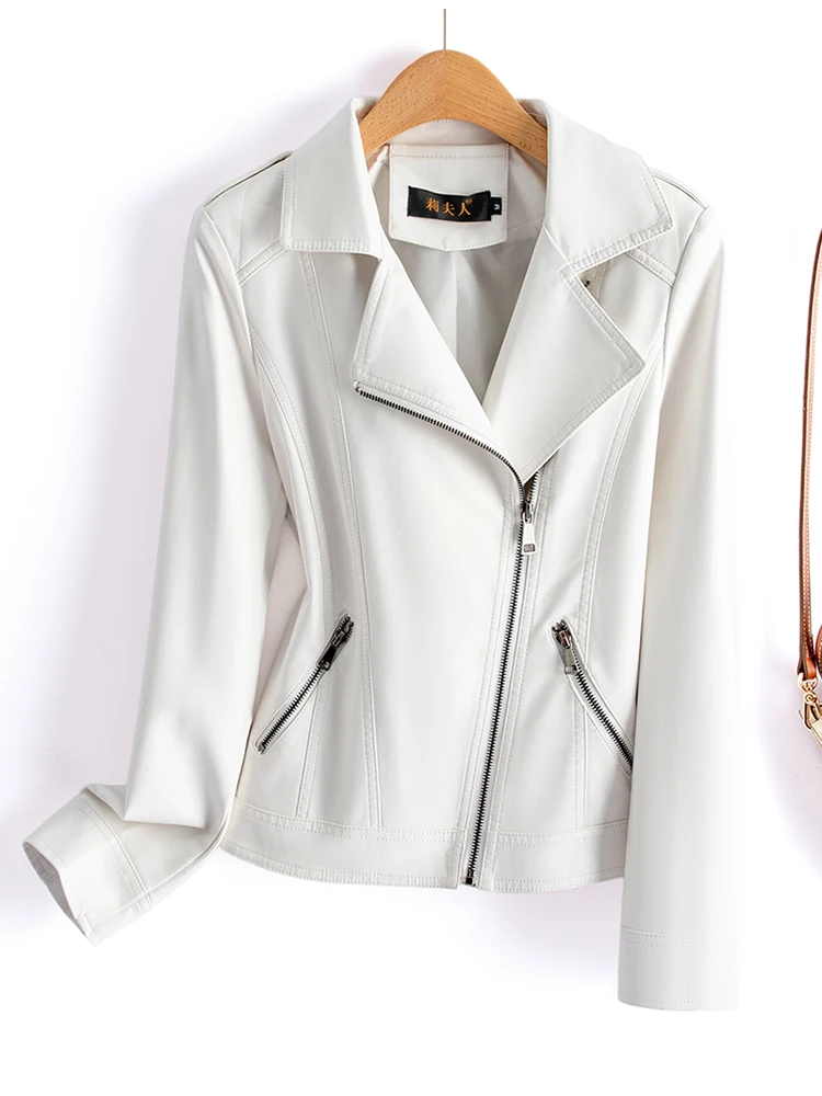 Giacca in Vera Pelle Haining da Donna, Nuova Collezione Primavera Autunno, Imbottita in Cotone, Nera, Stile Motociclista, Vestibilità Slim