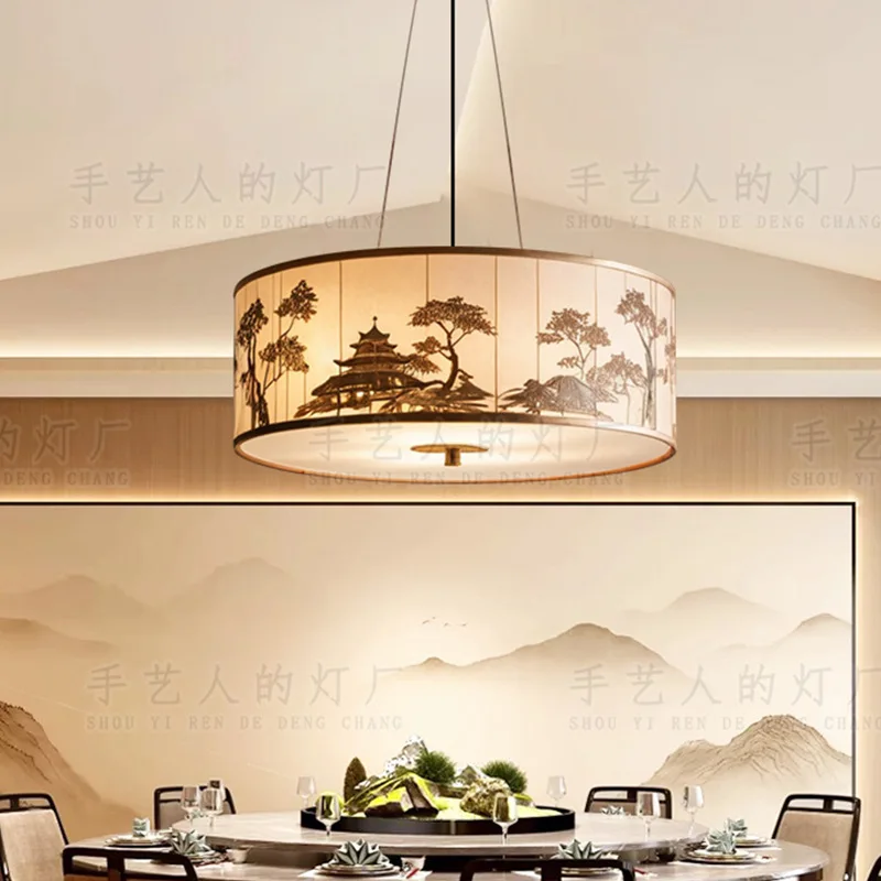 

Hot pot restaurant retro zen Japanese wabi sabi fabric chandelier