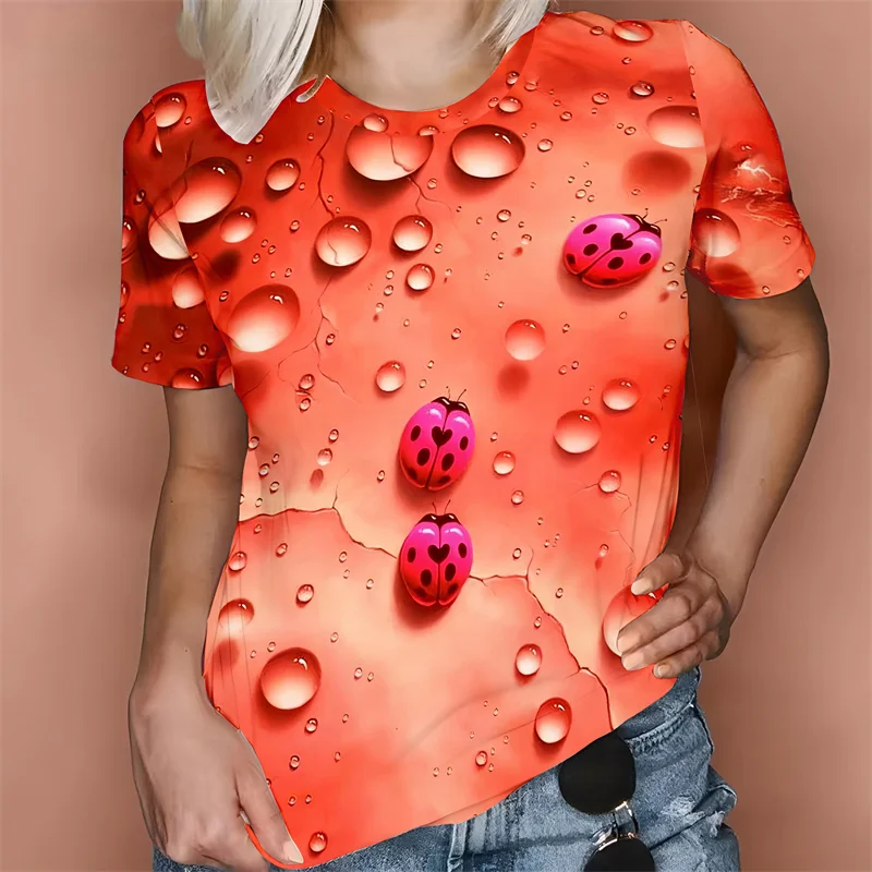 Colorful Water Drop Pattern 3D Printed T-shirt Women Fashion Streetwear Casual Tops Summer Casual Short Sleeve O-Neck Cotton Tee