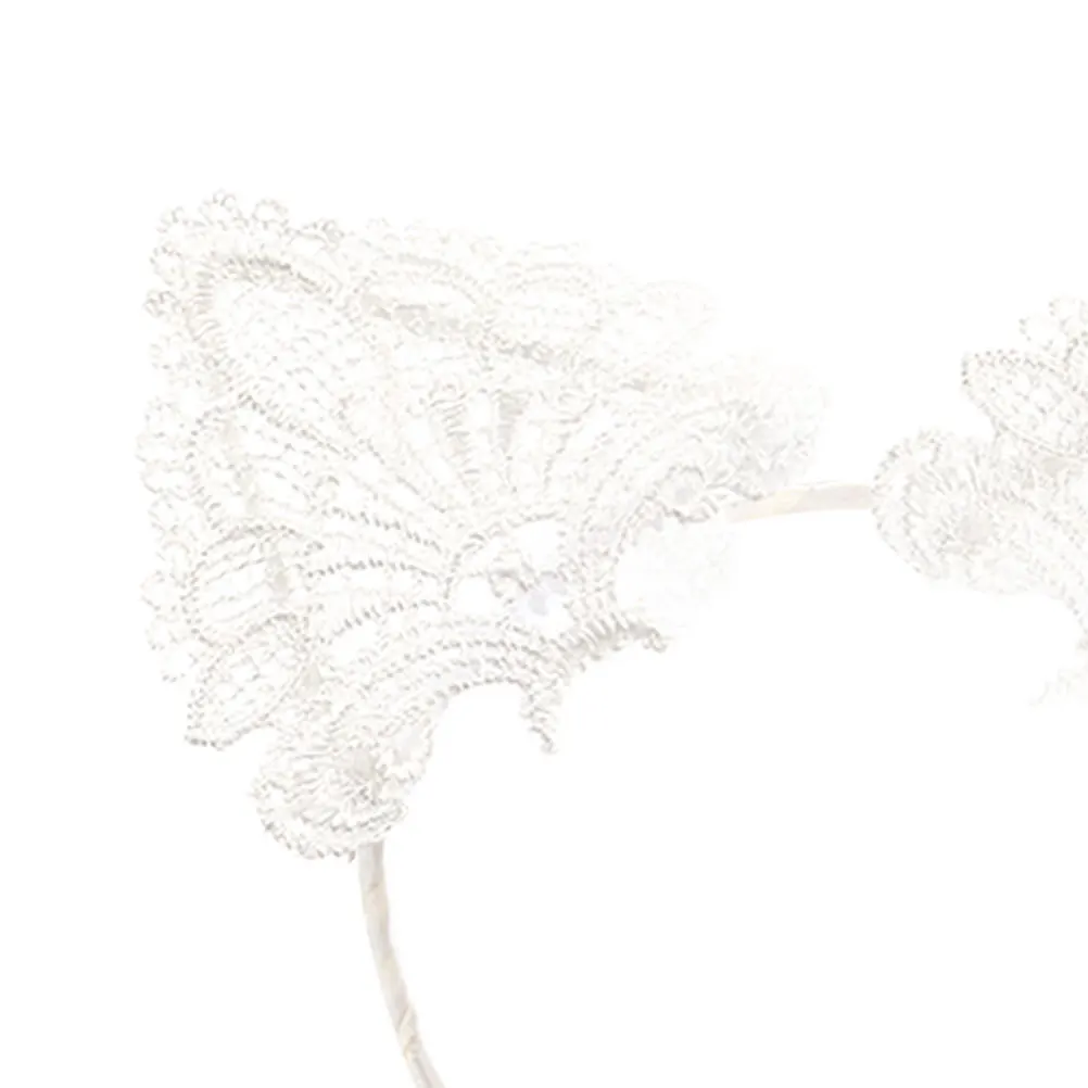 

2Pcs Cat Ear Hair Hoop White Lace Hair Band Cute Headband for Party Costume Birthday Halloween Christmas Daily Wear