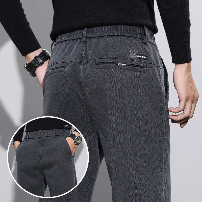 

Осень-зима 2022, классическая новая мужская одежда, деловые повседневные брюки, модные эластичные прямые узкие брюки, мужские кофейно-серые брюки