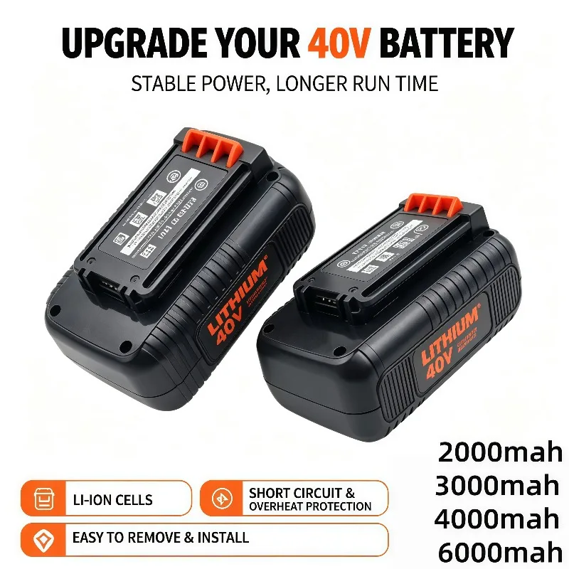 Baide 40V 2000mAh‑6000mAh Lithium Replacement Battery, Universal For Outdoor Garden Equipment Built-in BMS Protection