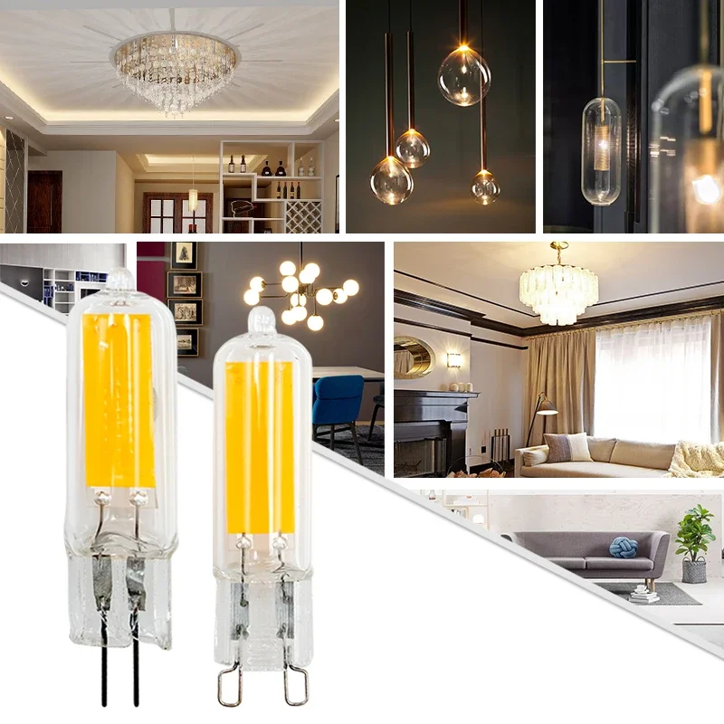 10Pcs/lot Brightest G9 LED Lamp G4 AC 220V 230V 240V 6W 9W Glass COB Led Bulb Warm/Cold White Spotlight Replace Halogen Light