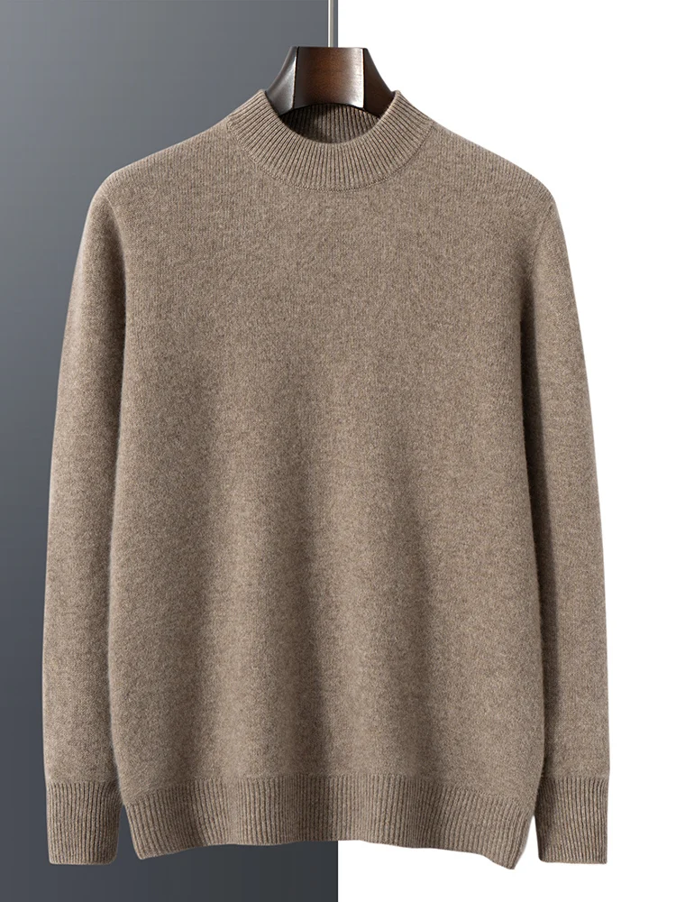 

Men's 100% Cashmere Sweater Mock Neck Pullover Autumn Winter Warm Comfy Bottom Cashmere Knitwear Smart Casual High Quality Tops