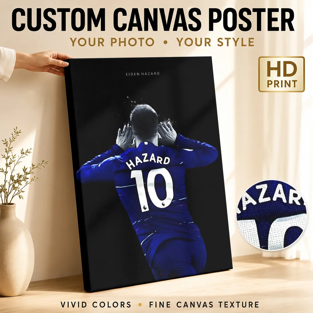 Eden Hazard Number 10 Jersey Canvas Painting Poster Collector Style Wall Art With Customized Photo For Games Room Ideal Fan Gift