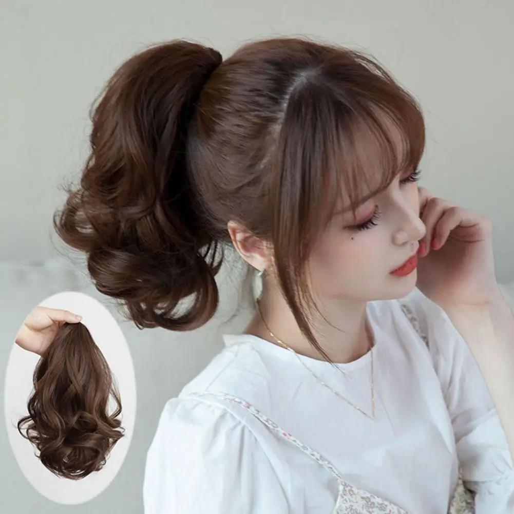 

28cm Women Curly Ponytail Extension Hairpiece With Claw Wavy Wig Synthetic Hair Clip On Ponytail Extension False Ombre Lolita