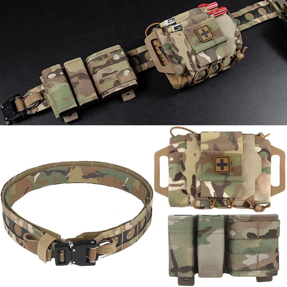 

AQ Tactical Belt with Pouches Tactical Lightweight Adjustable Molle Belt and 5.56 Pouch & Medical Pouch Set Airsoft Utility Belt