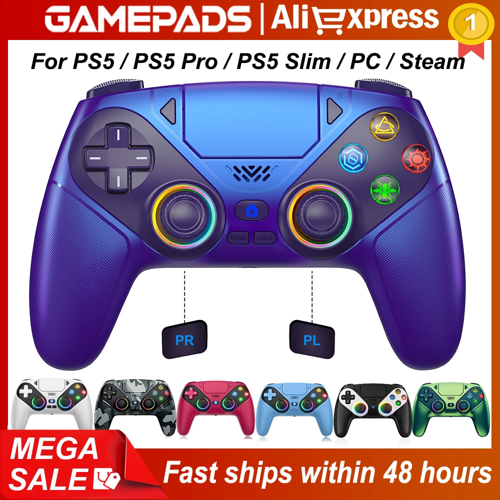 RGB Controller For Playstation 5/PS5 Pro/Slim/PC Wireless Gamepad Hall Effect Trigger Turbo Vibration Controle PS5 Joystick